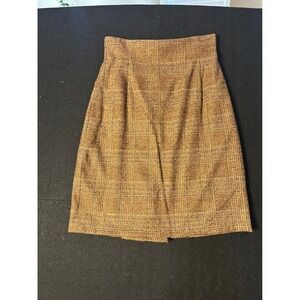 DONCASTER Plaid Wool Blend Skirt Women Size 6 Knee Length Pleated Brown Tan